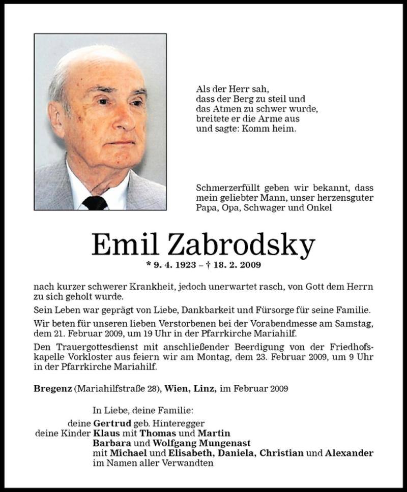 20090223 Emil Zabrodsky Todesanzeige Familie